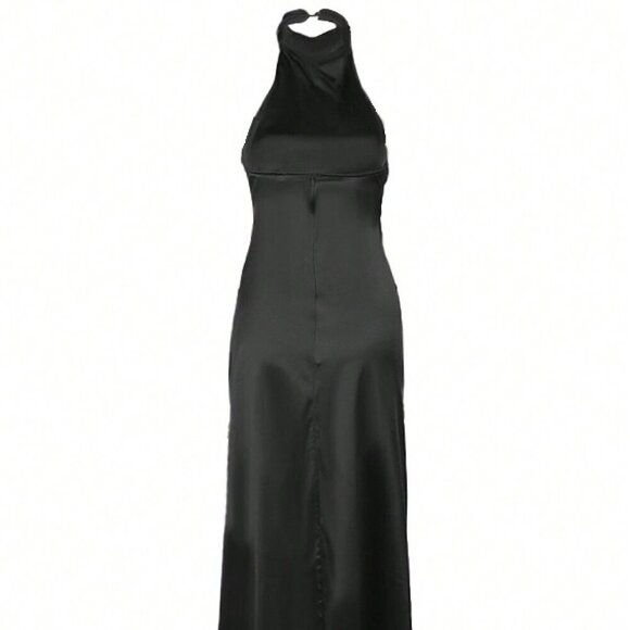 Black Sexy Women's Sleeveless V-Neck Slit Dress With Thin Shoulder Straps - Picture 3 of 4